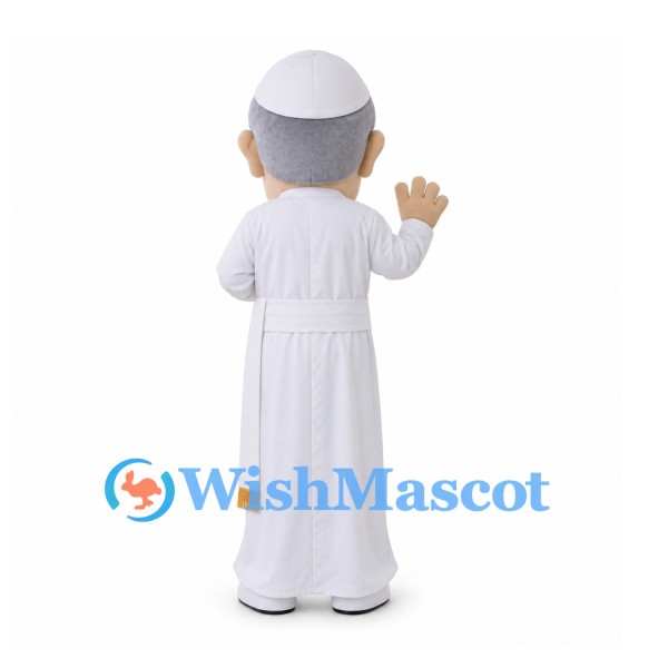 Priest Mascot Costume with Glasses and Long White Robe
