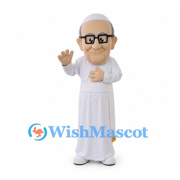 Priest Mascot Costume with Glasses and Long White Robe