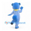 Bear Mascot Costume in Blue with Red Nose and Yellow Scarf