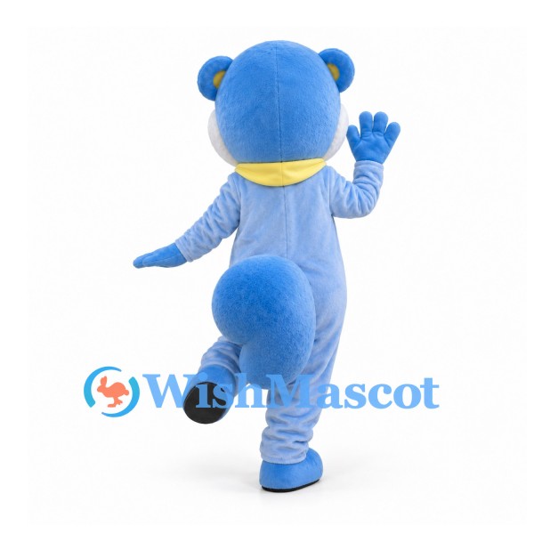 Bear Mascot Costume in Blue with Red Nose and Yellow Scarf