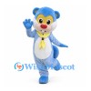 Bear Mascot Costume in Blue with Red Nose and Yellow Scarf