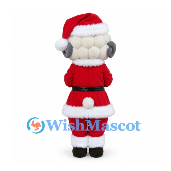 Sheep Mascot Costume with Red Santa Suit and Black Belt