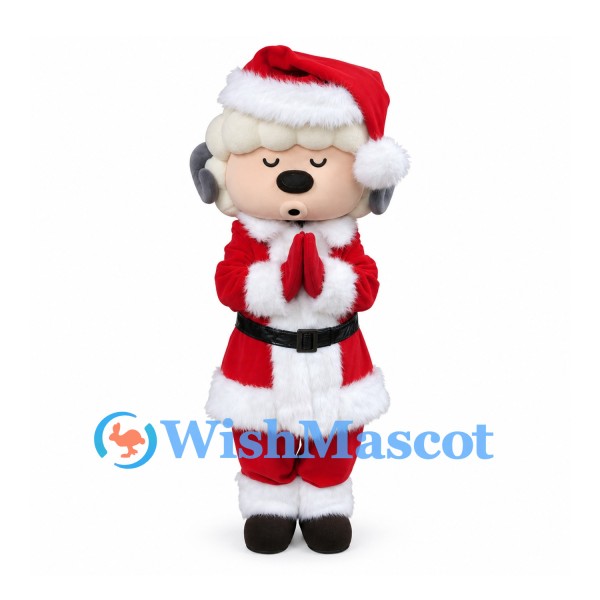 Sheep Mascot Costume with Red Santa Suit and Black Belt
