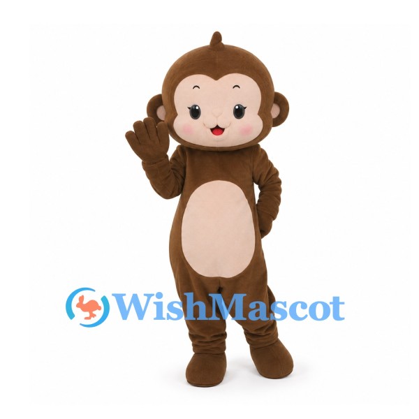 Monkey Mascot Costume in Brown with Pink Cheeks