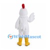 Rooster Mascot Costume in White with Feathered Chest and Yellow Feet