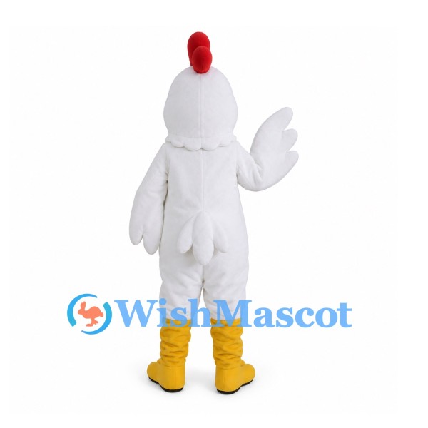 Rooster Mascot Costume in White with Feathered Chest and Yellow Feet