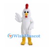 Rooster Mascot Costume in White with Feathered Chest and Yellow Feet