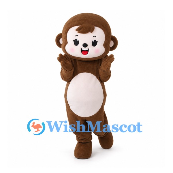 Monkey Mascot Costume in Brown with White Face and Round Belly