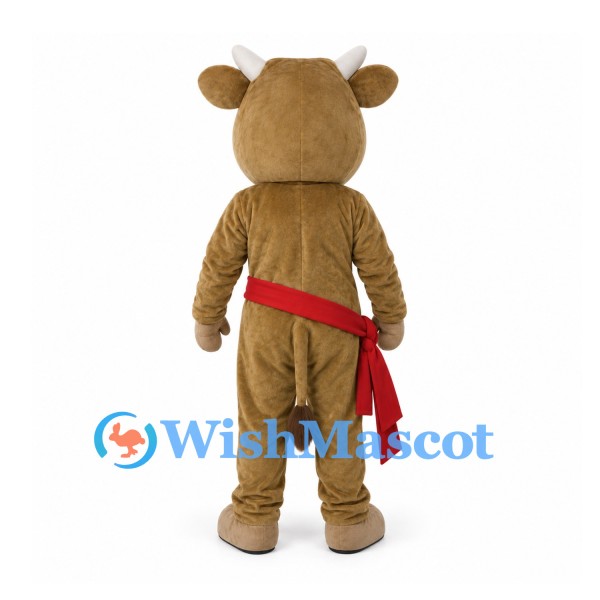 Bull Mascot Costume in Brown with Red Waist Sash