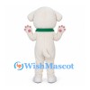 Dog Mascot Costume in Cream with Brown Eye Patch and Green Collar