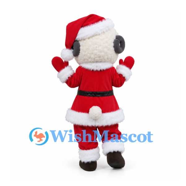 Sheep Mascot Costume in Gray with Red Santa Jacket