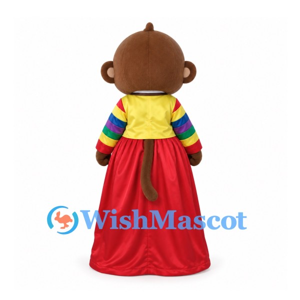 Monkey Mascot Costume with Yellow Rainbow-Sleeve Blouse and Red Skirt