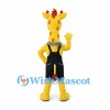 Giraffe Mascot Costume with Black Overalls and Patterned Bow Tie