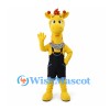 Giraffe Mascot Costume with Black Overalls and Patterned Bow Tie