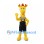 Giraffe Mascot Costume with Black Overalls and Patterned Bow Tie