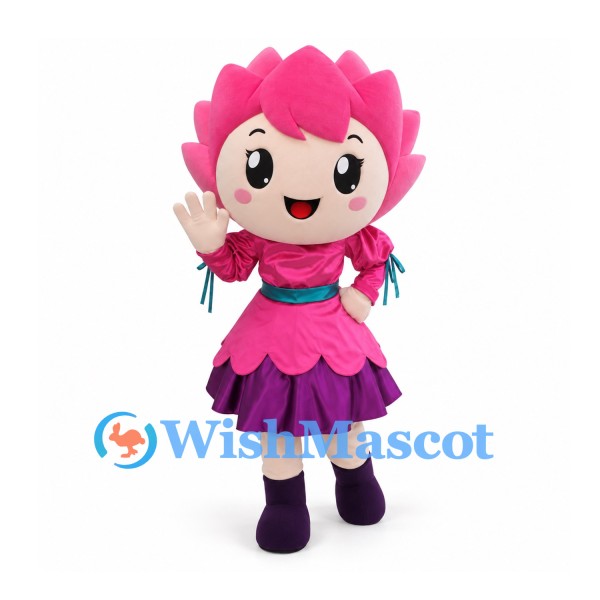 Flower Fairy Mascot Costume with Pink Petals and Purple Skirt