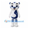 Tiger Mascot Costume in White and Blue with Striped Legs and Tail