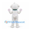 Dog Mascot Costume in White with Green Collar and Pink Paw Pads