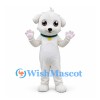 Dog Mascot Costume in White with Green Collar and Pink Paw Pads