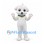 Dog Mascot Costume in White with Green Collar and Pink Paw Pads