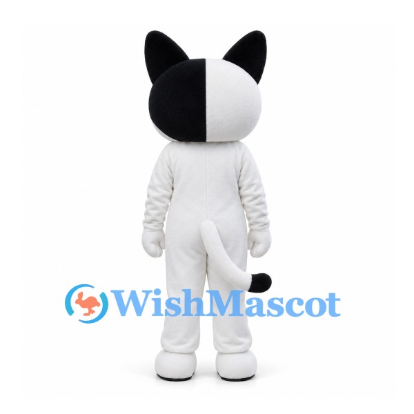 Cat Mascot Costume in Black and White with Large Orange Eyes
