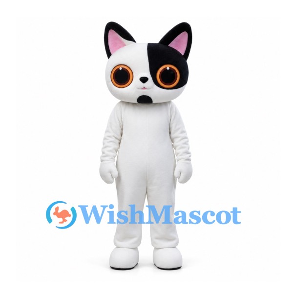 Cat Mascot Costume in Black and White with Large Orange Eyes