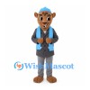 Leopard Mascot Costume with Gray Suit and Blue Shirt