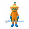 Orange Mascot Costume with Sliced Fruit Head and Green Cape