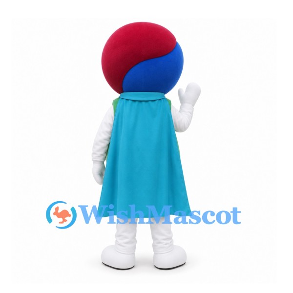 Superhero Mascot Costume with Red Hair, Green Body and Blue Cape