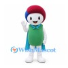 Superhero Mascot Costume with Red Hair, Green Body and Blue Cape