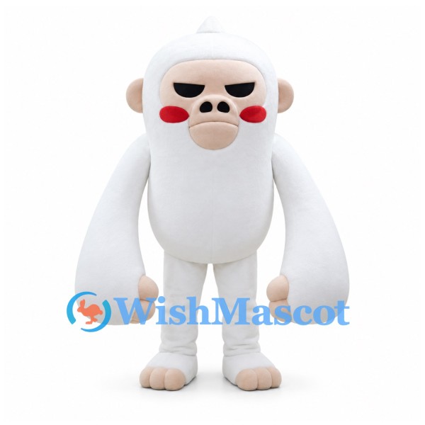 Monkey Mascot Costume in White with Long Arms and Red Cheeks