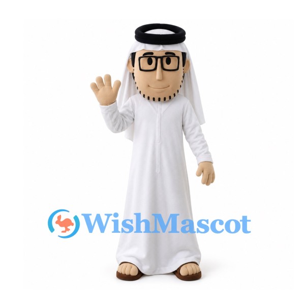 Man Mascot Costume with White Headscarf, Robe and Black Glasses