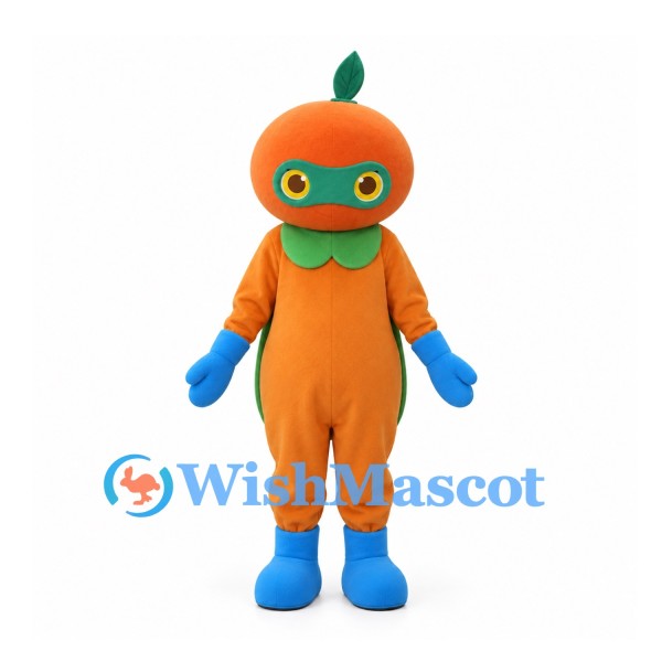 Orange Mascot Costume with Green Eye Mask and Blue Boots