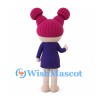 Girl Mascot Costume with Pink Hair Buns and Purple Dress