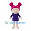 Girl Mascot Costume with Pink Hair Buns and Purple Dress
