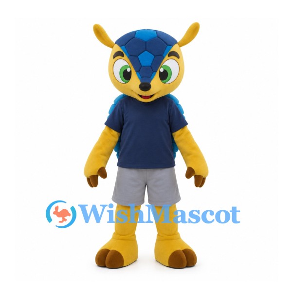 Owl Mascot Costume in Yellow and Blue with Navy Shirt