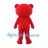 Bear Mascot Costume in Red with Pink Belly and Blue Bow Tie