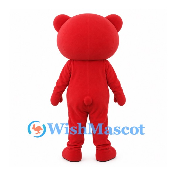 Bear Mascot Costume in Red with Pink Belly and Blue Bow Tie