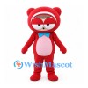 Bear Mascot Costume in Red with Pink Belly and Blue Bow Tie