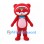 Bear Mascot Costume in Red with Pink Belly and Blue Bow Tie