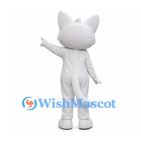 Cat Mascot Costume in White with Large Orange Eyes
