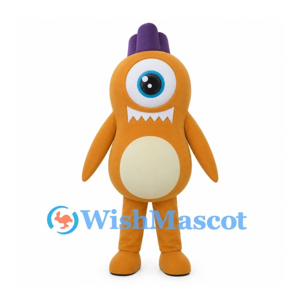 One-Eyed Monster Mascot Costume in Orange with Purple Crest