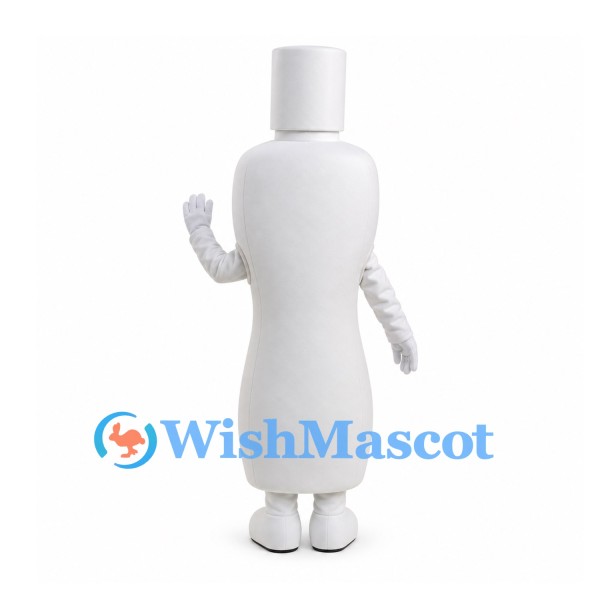 Bottle Mascot Costume in White with Tall Cylindrical Cap