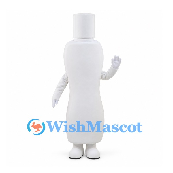 Bottle Mascot Costume in White with Tall Cylindrical Cap