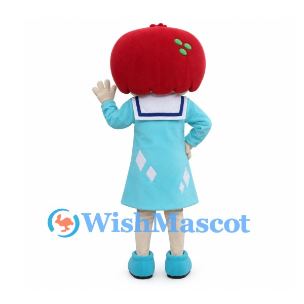 Apple Girl Mascot Costume with Light Blue Sailor Dress