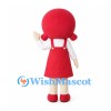 Girl Mascot Costume with Red Round Hair and Pinafore Dress