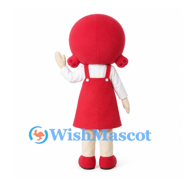 Girl Mascot Costume with Red Round Hair and Pinafore Dress