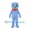 Cat Mascot Costume in Blue Gray with Orange Collar and Mixed-Color Eyes