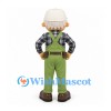 Gardener Mascot Costume with Green Overalls and Plaid Shirt
