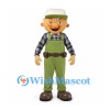 Gardener Mascot Costume with Green Overalls and Plaid Shirt